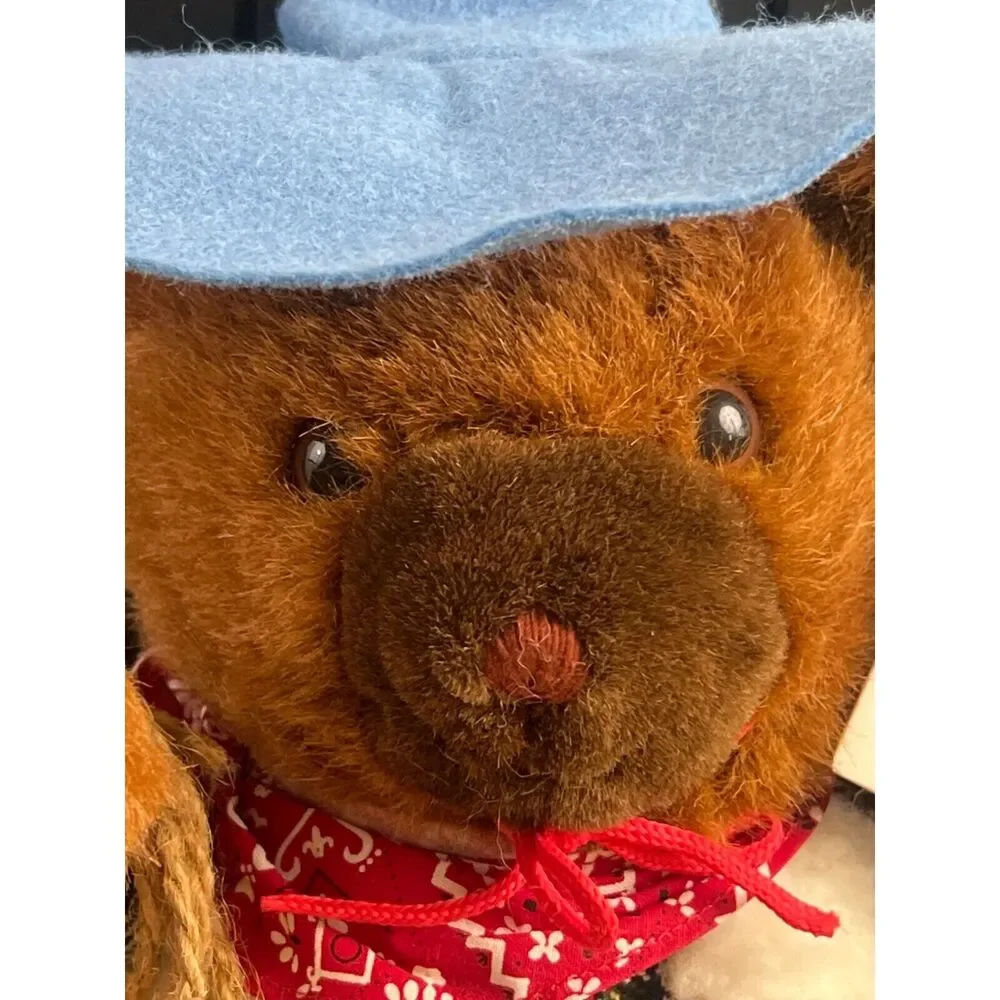 Vintage 1993 Christmas Cowboy Bear Plush Western Holiday Teddy Stuffed Animal